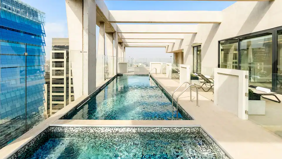 a pool on a roof