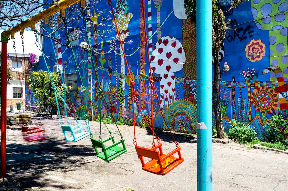 a colorful swings from a pole
