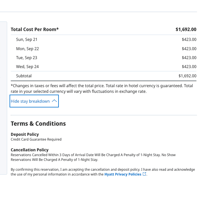 a screenshot of a hotel bill