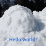 a pile of snow with text