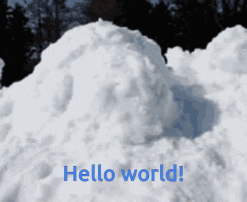 a pile of snow with text