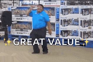 a man in a blue shirt dancing in a store
