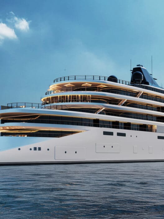 a large white ship in the water