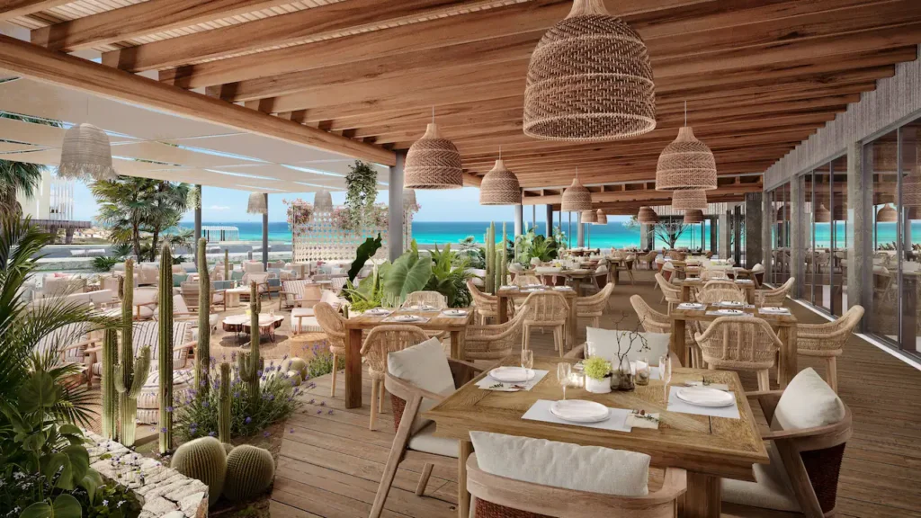 a restaurant with tables and chairs