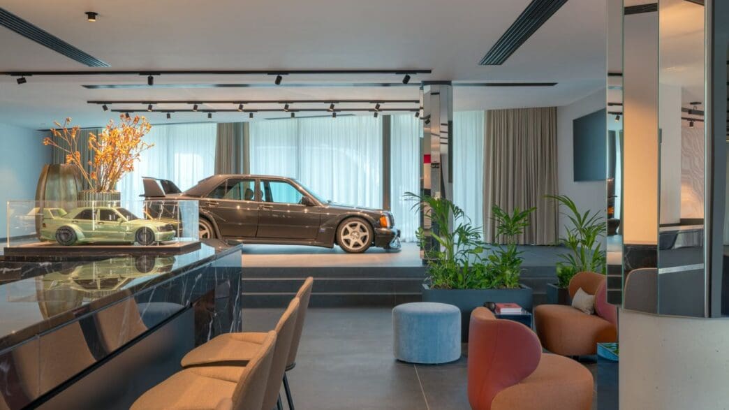 a car parked in a room
