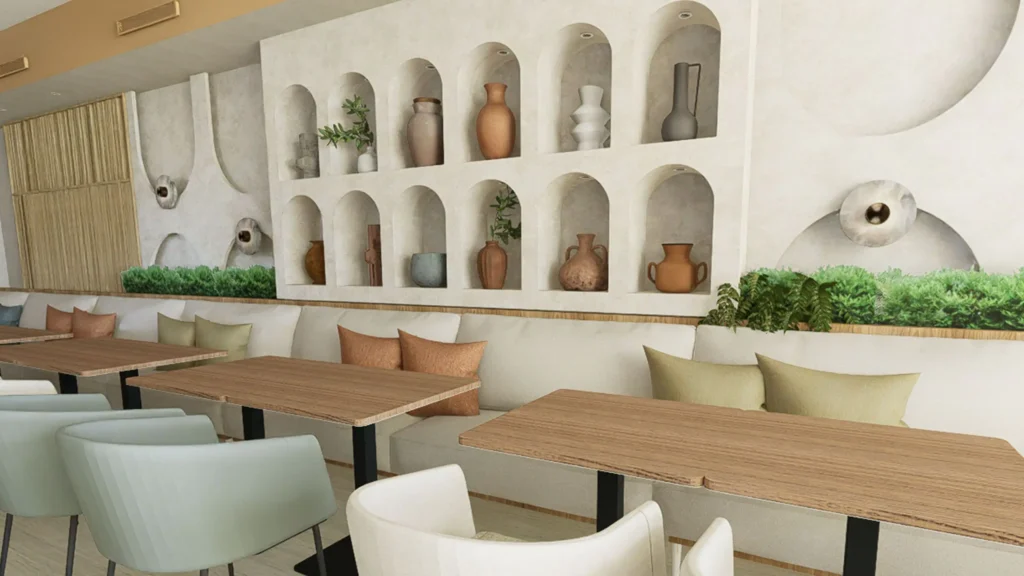 a room with a table and chairs