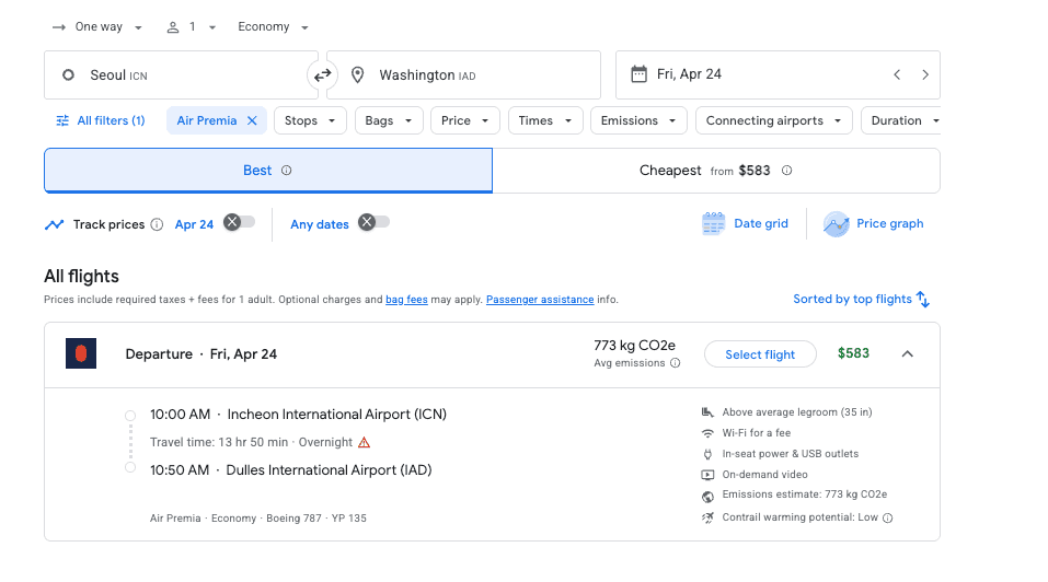 a screenshot of a flight information