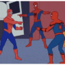 a group of people in clothing pointing at each other